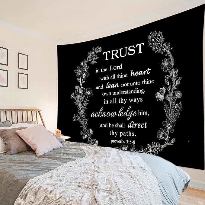 EOBTAIN Bible Verse Tapestry Christian Motivational Quotes and Wildflower on Black Tapestries for Bedroom Aesthetic Nature Botanical Tapestry Wall Hanging Decor for Living Room Bedroom 60x40 Inch
