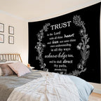 EOBTAIN Bible Tapestry White Christian Scripture Verse and Floral on Black Tapestries for Bedroom Aesthetic Inspirational Quotes Tapestry Wall Hanging Decor for Living Room College Dorm 92"x70"