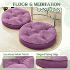 Floor Pillow Set of 2, Memory Foam Meditation Cushion, Floor Cushions for Adults Sitting, Large Round Seat Cushions for Yoga, Living Room, 20x20 Inch (Round | Pearly Purple)