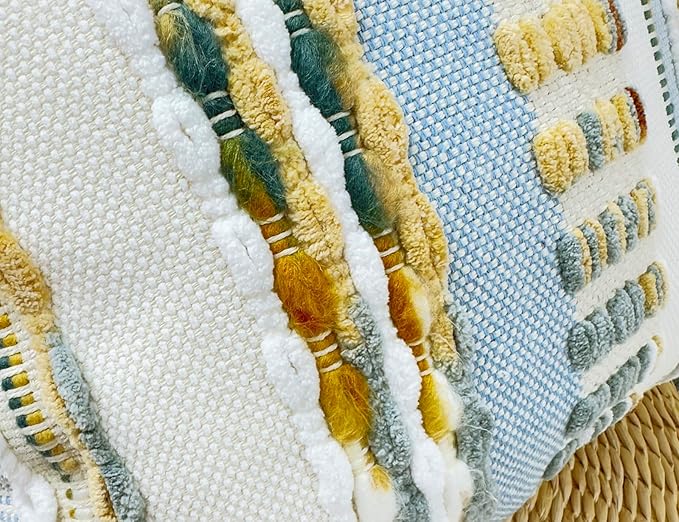 Chenille and Cotton Long Pillow for Bed, Striped Textured Boho Lumbar Throw Pillow Cover 14x36, Neutral Accent Decorative Extra Long Body Pillow Case for Couch, Sofa, Bedroom, Light Blue