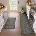 KIMODE Kitchen Mat for Floor Cushioned Anti Fatigue, 20"x71"+20"x32" Farmhouse Kitchen Rugs Sets of 2, Non Slip Waterproof Kitchen Floor Mat, Standing Mat for Sink Laundry Office Desk Green/Grey