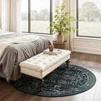 Dark Round Rugs 6ft, Low Pile Thin Circle Area Rugs for Bedroom Living Room Washable Non Slip, Vintage Medallion Distressed Round Carpet for Kitchen Dining Room, Black and White