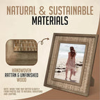 Rattan Picture Frame for 8x10 Photos | EACH UNIQUE Natural Fir Wood, Handwoven Rattan Mat, Boho Coastal Decor, Wall/Table Mount (12.5" x 14.5" Outer)
