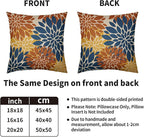 Blue Orange Yellow Pillow Covers 22X22 Inch Set of 2, Modern Dahlia Floral Print Decorative Throw Pillow Covers Outdoor Farmhouse Cushion Case for Home Couch Sofa Bed Decoration