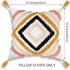 JASEN Boho Throw Pillow Covers, Woven Tufted Decorative Pillow Covers with Tassel Diamond Pattern Pillow Covers for Couch Sofa Bedroom Living Room No Pillow Insert, (Yellow, 18 x 18-Inch)
