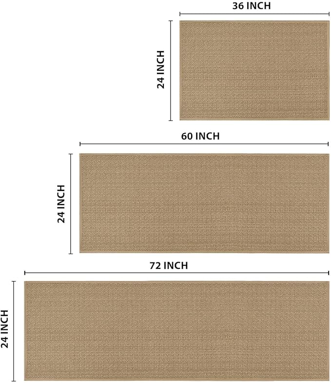 Artoid Mode Washable Non Slip Kitchen Rugs and Mats Set of 3, Rubber Backing Absorbent Kitchen Mats for Floor Front of Sink - 24"x36"+24"x60"+24"x72"