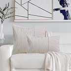 YCOLL Farmhouse Pillow Covers 12x20, Modern Accent Lumbar Throw Pillow Covers Set of 2, Black and Beige Striped Patchwork Linen Decorative Pillows Cushion Covers for Couch Chair Bedroom Home Decor