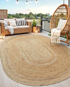 DEXI Jute Area Rug Natural Fiber 8x10 Oval, Woven Braided Durable Farmhouse Design Rugs for Living Room, Bedroom Dinning Room Office Outdoor Patio, Natural
