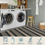 Lahome Elance Striped Easy Jute Front Door Mat, 2x3 Washable Kitchen Rug Small Indoor Outdoor Rugs for Entryway, Farmhouse Neutral Lightweight Non Slip Black Carpet for Foyer