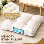 Floor Pillow Set of 2, Memory Foam Floor Cushions for Adults, Large Meditation Pillow for Sitting, 22 x 22 Inches (Square | Beige)