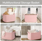 Goodpick Large Blanket Basket, Woven Baskets for Storage, Large Baskets for Organizing, Rectangle Toy Basket for Nursery, Bedroom, 21.6" x 14.9" x 11.8", Pink