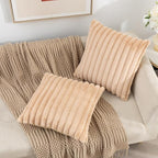ZLINA Set of 2 Apricot Faux Fur Decorative Throw Pillow Covers Fluffy Striped Pillowcase Cushion Covers 24 x 24 Inch Decor Sofa Couch Bedroom