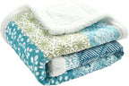 Lush Decor Bohemian Stripe Sherpa Throw Blanket, 50" W x 60" L, Blue & Green - Bold Colorful Boho Stripe Design - Quilted Print - Soft Sherpa Blanket For Bed, Couch, Or Chair