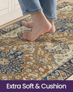 DEXI Kitchen Mats for Floor Cushioned, 23x35+23x59 Extra Large Runner Rug Non Slip, Waterproof Soft Comfort Standing Padded Anti Fatigue Decorative Set of 2, Brown Beige