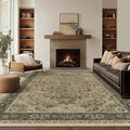 7x10 Living Room Rug, Vintafe Distressed Medallion Area Rug for Bedroom Dining Room, Washable Non Slip Thin Carpet Rugs for Bedroom Under Bed Home Office, Multi Brown/Olive