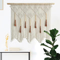 Youngeast Large Macrame Wall Hanging Boho Woven Tapestry Bohemian Macrame Wall Decor Handmade Tassel Tapestry Home Decoration for Bedroom Living Room 39"X31" (Wood Dowels Not Included) (Beige)