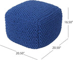 Handcrafted Knitted Cotton Round Pouf - 20x20, Modern Design, Soft and Comfortable, No Assembly, Home Decor, Knit Ottoman, Boho Floor Pouf for Living (Navy)