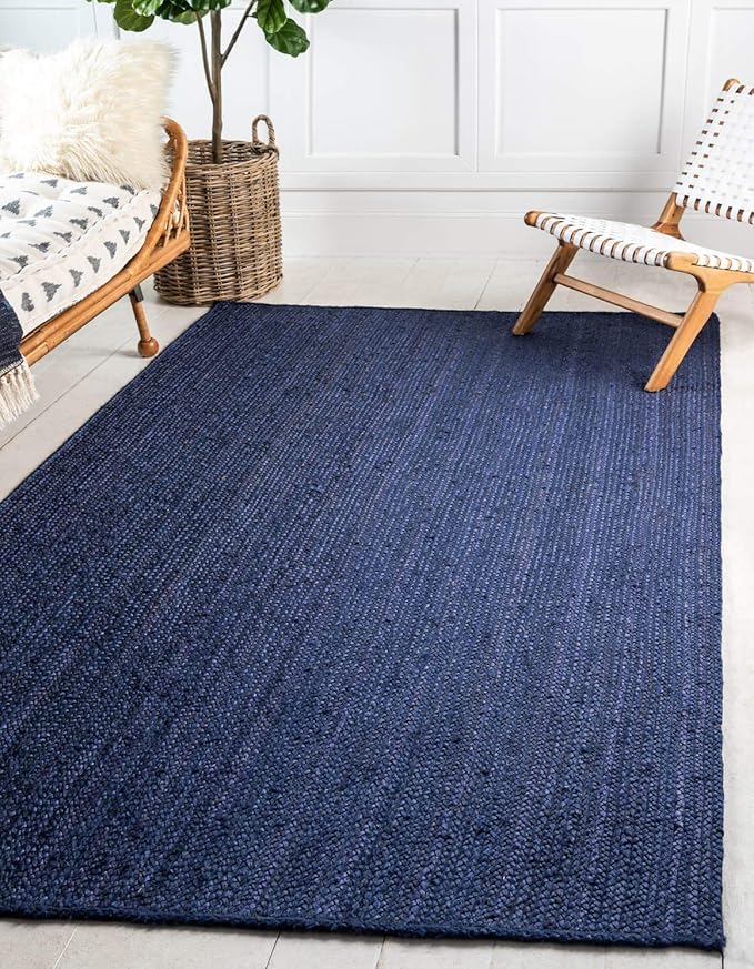 Unique Loom Braided Jute Collection Area Rug - Dhaka (5' 1" x 8' Rectangle, Navy Blue)
