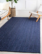Unique Loom Braided Jute Collection Area Rug - Dhaka (5' 1" x 8' Rectangle, Navy Blue)