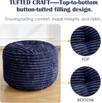 SHOUREN Stuffed Round Pouf Ottoman,Lightweight and Fluffy Poufs Storage Ottoman for Living Room,Corduroy Foot Rest with Shredded Foam Filling,Soft Floor Pouf for Couch,18"x 14", Navy