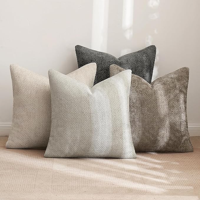 MIULEE Pack of 4 Couch Throw Pillow Covers 20x20 Inch Neutral Soft Decorative Chenille Pillow Covers Farmhouse Boho Cushion Covers for Mid Century Modern Spring Home Decor Sofa Bedroom Living Room