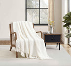 CREVENT 50"X60" Farmhouse Breathable Soft Chenille Knitted Textured Throw Blanket for Couch Chair Bed, Boho Home Decor for Living Room (Ivory)
