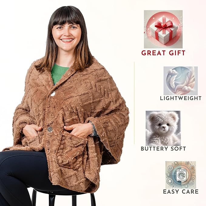 Boho Chic Wearable Blanket -No Sleeves Drape&Go- Poncho Blanket Wrap Shawl - Gifts for Grandma and Mom
