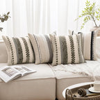 ANRODUO Pack of 2 Boho Decorative Throw Pillow Covers 20x20 Farmhouse Cushion Case Striped Chenille Pillow Cases Square Pillow Covers Accent Neutral Pillowcase for Sofa Couch Bed, Black-White Stripe 2
