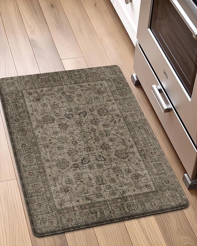 DEXI Kitchen Mats for Floor Cushioned, 23x35 Wide Runner Rug Non Slip, Waterproof Soft Comfort Standing Padded Anti Fatigue Decorative, Brown