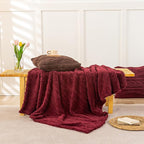 YUSOKI Sherpa Large Throw Blanket Single Layer,Light Weight(1.7lb),370GMS-3D Stylish Design for Gift Home Decor (Burgundy Red,50"x65")