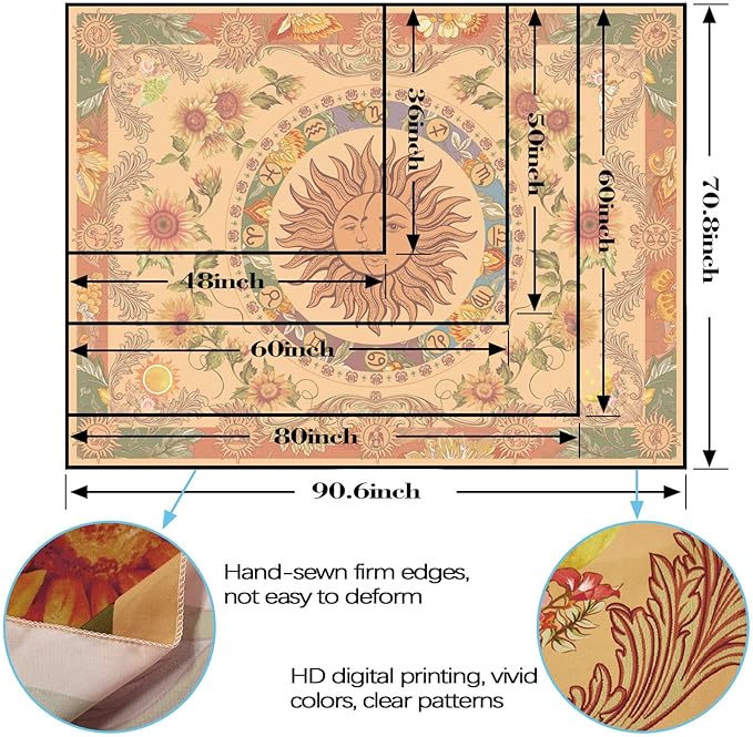 Accnicc Yellow Sun and Moon Tapestry Vintage Indie Boho Tapestry Wall Hanging with Sunflowers Butterfly Moth Constellation Aesthetic Wall Tapestries for Bedroom Dorm Living Room (Orange, 48'' × 36'')