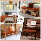 Bench Cushions for Indoor Furniture 42x16 in Velvet Kitchen Dining Piano Window Seat Cushion, Tufted Patio Porch Swing Thicken Bench Pad Memory Foam(Cinnamon)