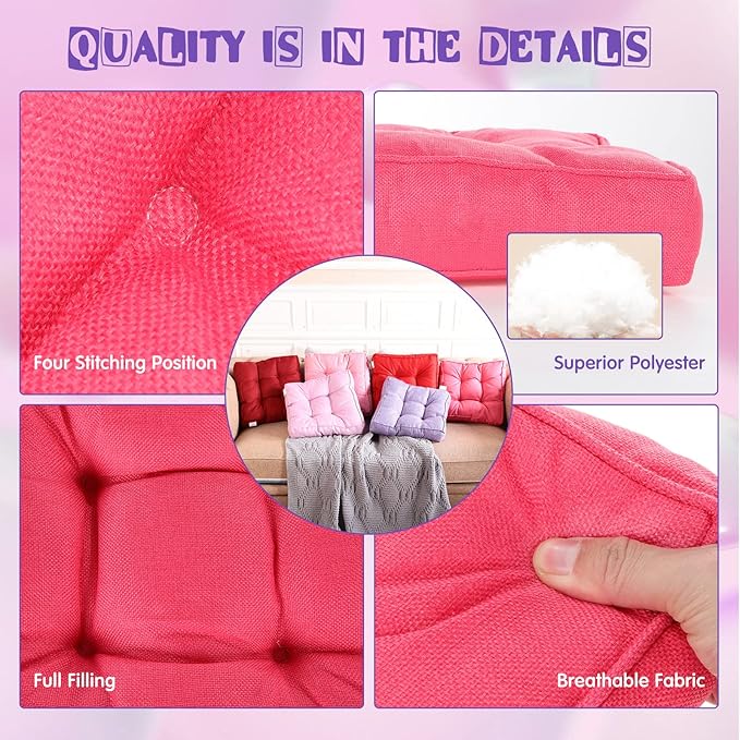 Qunclay 6 Pcs Floor Cushions Bulk Floor Pillows Flexible Seating Cushions 3.15'' Thick Flexible Seating Classroom Furniture Meditation Seat Pillows for Home Nursery Yoga Decor 15.7'' x 15.7''(Bright)