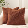 Topfinel Set of 2 Decorative Terracotta Throw Pillow Covers 26x26 Inch for Couch Sofa Bed, Rustic Farmhouse Boho Home Decor, Soft Corduroy Windmill Textured Striped Patchwork Cushion Cases