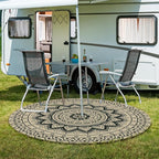 Outdoor Round Rug 6ft, Easy Jute Rug Washable Indoor Outdoor Patio Rug, Non Slip Round Area Rug Farmhouse Front Door Mat,Boho Lightweight Carpet for Backyard Patio Entry(Black, 6 Ft)