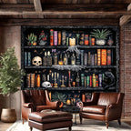 Algasan Magic Bookshelf Tapestry Magical Book Tapestry Gothic Witchy Vintage Library Skull Potion Black Cat Candle Botanical Backdrop for Bedroom Living Room Dorm 78.7 x 59.1 Inches