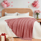 inhand Coral Pink Knitted Throw Blanket for Couch Bed, Mothers Day/Mom Birthday Gifts for Mom from Daughter Son, Soft Lightweight with Tassels, Farmhouse Warm Decorative Blanket for Women, 60"x80"