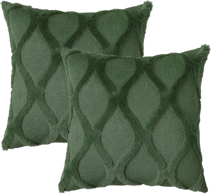 decorUhome Spring Throw Pillow Covers 16x16 Inch Set of 2, Soft Plush Faux Fur Wool Forest Elf Accent Couch Pillow Covers for Modern Farmhouse Bed Sofa Living Room
