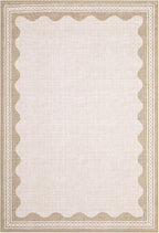 GarveeHome Scalloped Door Mat Indoor Rugs for Entryway Small Rug 2x3 Washable Non-Slip Solid Beige Modern Soft Low-Pile Throw Carpet for Bedroom Kitchen Bathroom Entrance