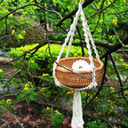 Boho Hanging Rattan Basket - 8.7” Woven Plant Hanger for Dried Flowers & Greenery - Decorative Macrame Wall Basket for Indoor Home Decor - Handmade Wicker Storage for Farmhouse, Living Room