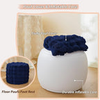 LIFEREVO Faux Rabbit Fur Round Inflatable Pouf Ottoman, 20" X 16" Plush Fuzzy Waffle Bubble Floor Poufs Foot Rest for Living Room Bedroom, Furry Pouf Foot Stool Couch Home Decor, Anti-Slip, Navy Blue