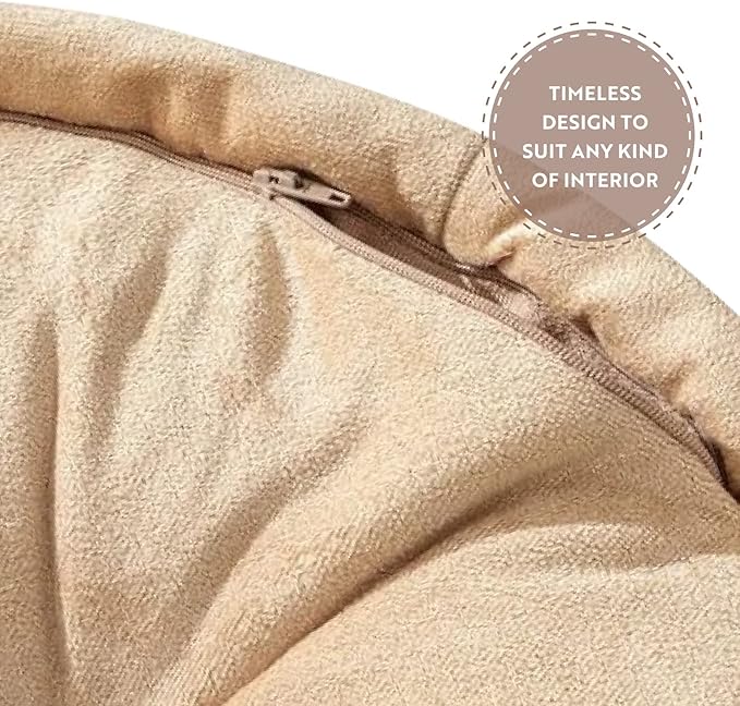 English Home Floor Pillow, Round Boho Floor Pillow, Thick Quilted Seat Cushion, Cat and Dog Bed, Comfortable Floor Cushions for Adults, Soft Meditation Cushion, Bench Cushion, Beige, 22" 5" Inch
