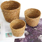 Woven Basket, Hand Woven Containers Flower Pots Boho Indoor Planter Decorative Flower Storage Organizer for Home Office Decoration (Medium)