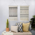 Macrame Woven Wall Tapestry Hanging Art, 20x34 Large Boho Chic Bohemian Morocco Black White Diamond Rhombus Geometric Tapestries Decor for Apartment Dorm Kids Living Room Bedroom Door Entrance