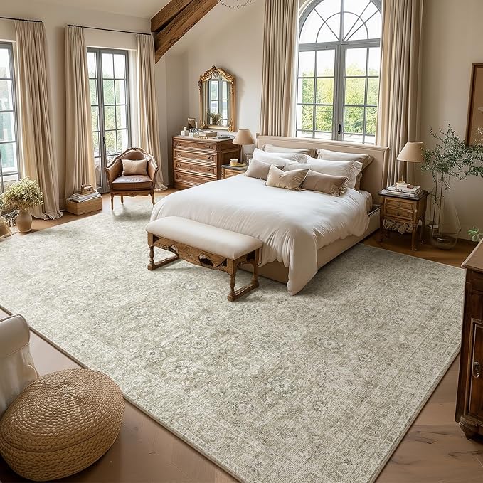 Washable Rugs for Living Room: 10x14 Area Rugs for Bedroom Ultral Soft Non-Slip Stain Resistant Vintage Boho Large Carpet for High-Traffic Dining Room - Farmhouse Decor