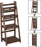 Yaheetech Wooden Foldable Ladder Shelf 4-Tier Magazine Holder Book Rack Plant Stand Folding Flower Display Pot Decorative Storage Free Standing Indoors/Outdoors Rustic No Assembly Required Brown