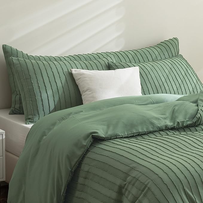 JELLYMONI Pillowcases Body Size Green 1 Pack Boho Striped Bed Pillow Covers 20x54in Polyester Envelope Pillow Shams Tufted Bohemian Textured (Pillows are not Included)
