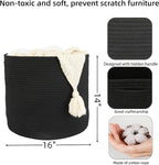 Cotton Rope Basket For Girls Boys Kids 16”X14” Baby Laundry Basket Nursery Bin Round Woven Baskets Organizer For Storage Toys Blankets Shoes Clothes black