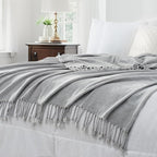 Chenille Throw Blanket for Couch with Tassels,60"X88" Soft Lightweight Knitted Boho Decorative Blankets for Bed and Sofa,Light Grey