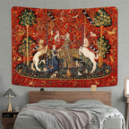 FEASRT European Royal Tapestry Medieval Princess Tapestry, 60x40 Inches Soft Flannelette, Lady and Unicorn for Living Room Bedroom Dorm Decor